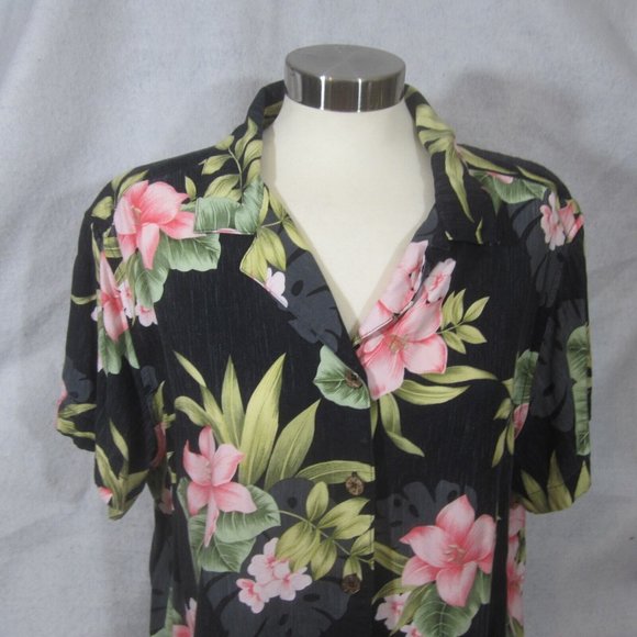 Jamaica Bay Women Hawaiian Shirt rayon 2X floral tropical aloha luau vintage 90s - Picture 4 of 9